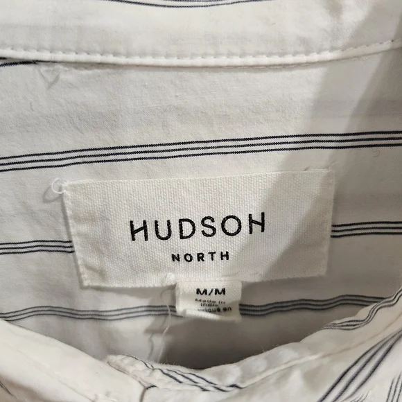 Hudson North Oversized Striped Button Down Shirt Cotton Blue White Drop Shoulder - Picture 2 of 9